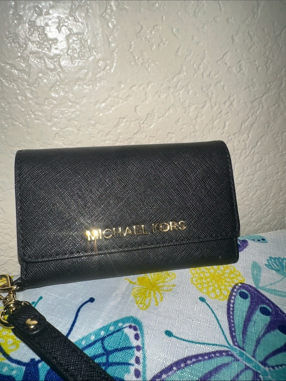 Michael Kors Black Saffiano leather small phone case